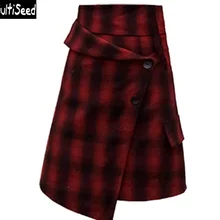 Cultiseed женский осень-зима шерстяные юбки Одежда Дамы Высокая Талия плед Облегающие юбки Для женщин Асимметричные юбки