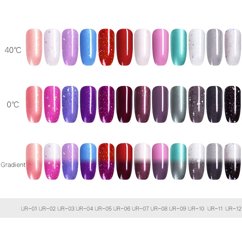 UR azúcar 6 ML colores brillo uñas esmalte temperatura Color cambio gradiente espejo uñas barniz No necesita lámpara para uñas arte