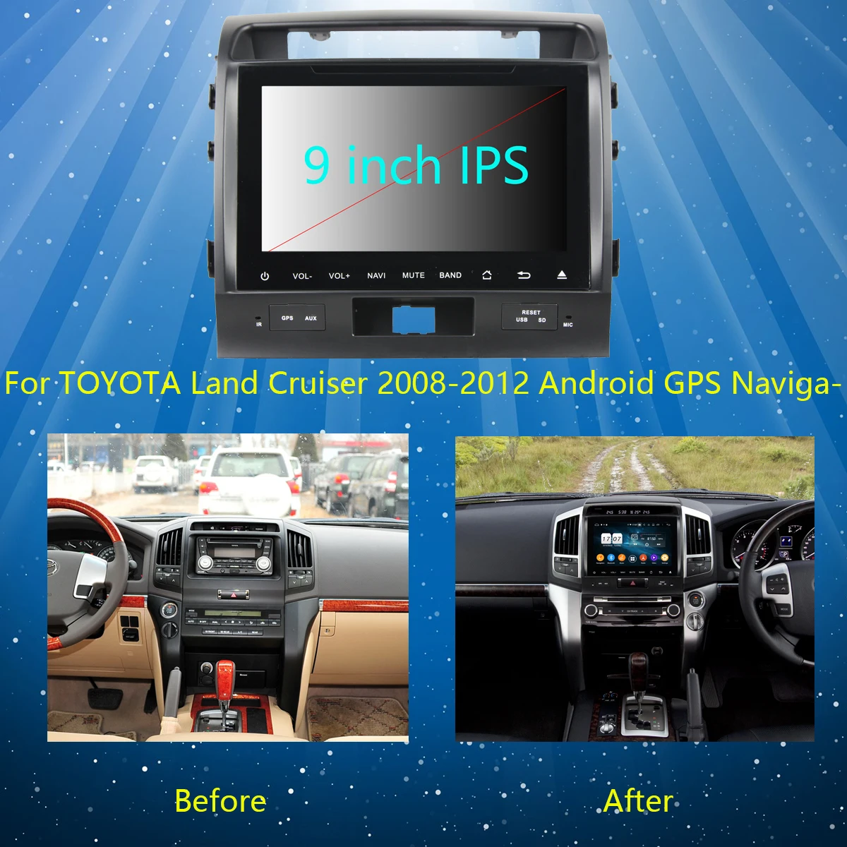 Sale 9" IPS 8 Core 4G RAM+64G ROM Android 9.0 Car DVD Radio GPS For Toyota Land Cruiser LC200 2007-2015 DSP CarPlay Parrot BT Stereo 2