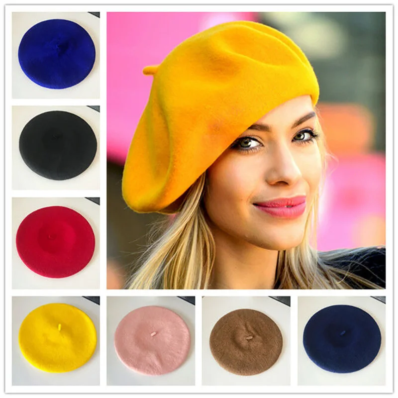 

Wool Beret Female Winter Hats For Women Flat Cap Knit 100% Cashmere Hats Lady Girl Berets Hat