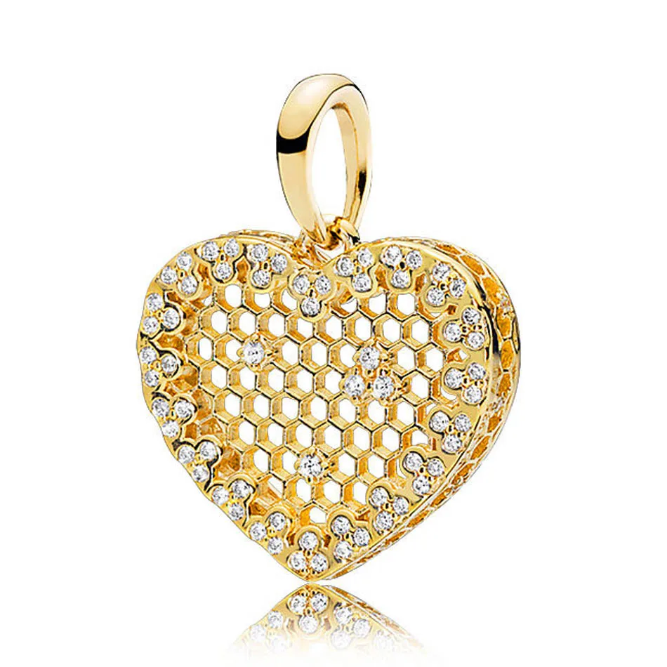 

925 Sterling Silver Charm Bead Pendant Shine Honeycomb Lace Necklace Pendant fit Pandora Bracelet & Bangle Lady Fine Jewelry