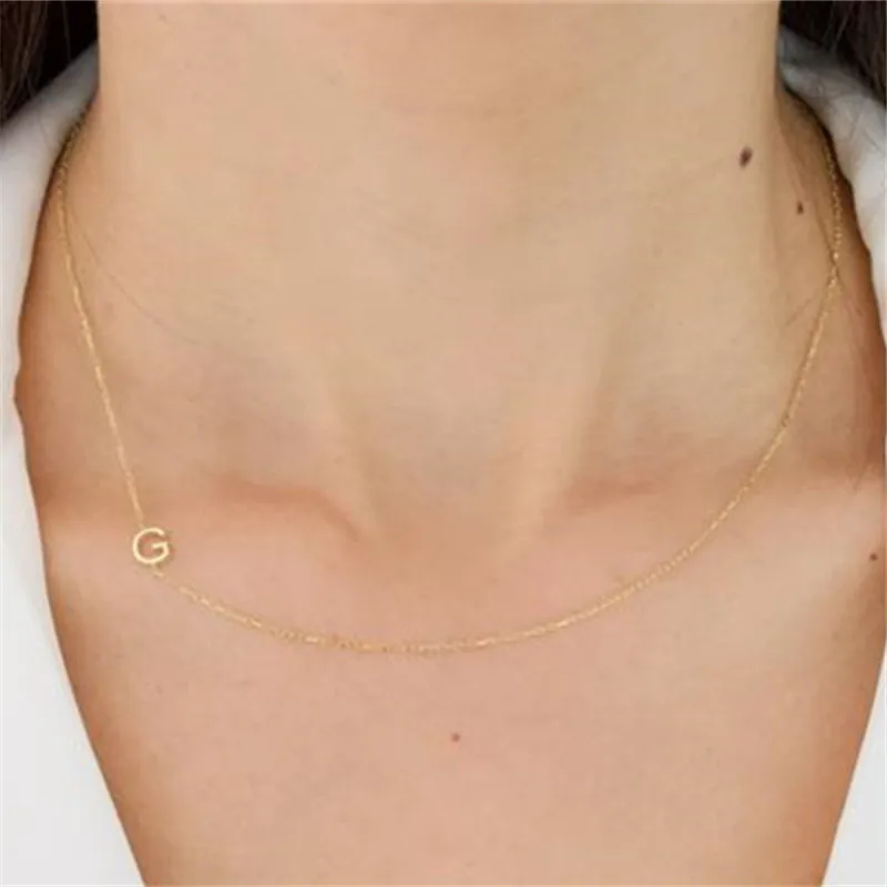

Tiny Gold Sideways Stainless Steel Initial Letter Necklace Personalized Silver Alphabet Necklace For Bridesmaid Gifts