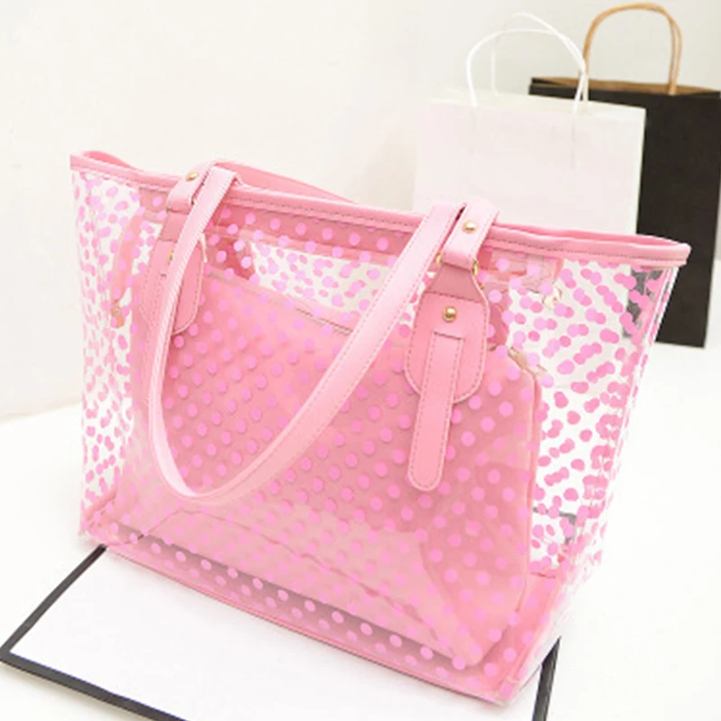 

Summer New Wave Point Clear Jelly Bags Women Handbags Casual Beach Bag Women's Composite Bag Candy Color Transparent Handbags