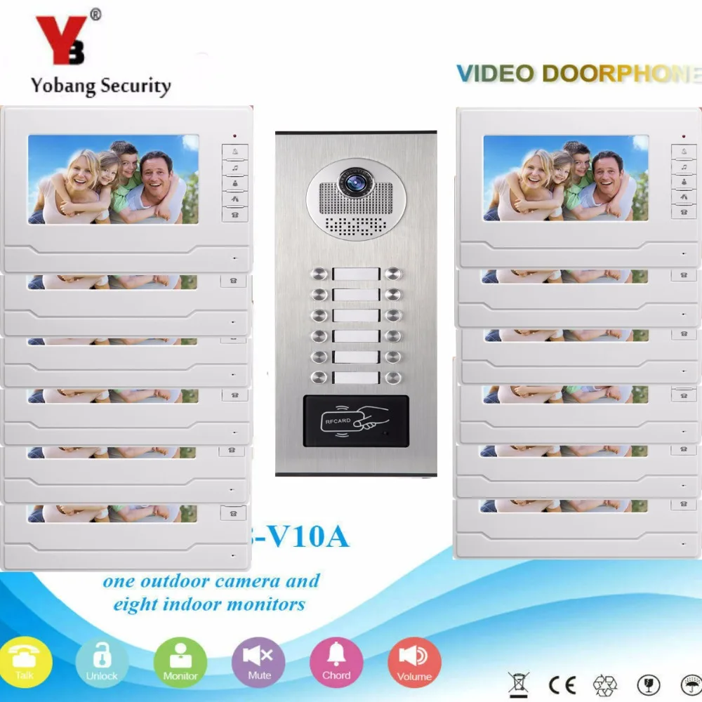 

YobangSecurity 12 Unit Apartment RFID Access Control Video Intercom 7"Inch Wire Video Door Phone Doorbell Intercom Camera System