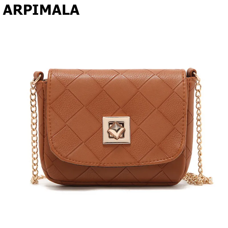 ARPIMALA Casual small brown leather women handbags plaid mini shoulder chain bags cell phone bag ...