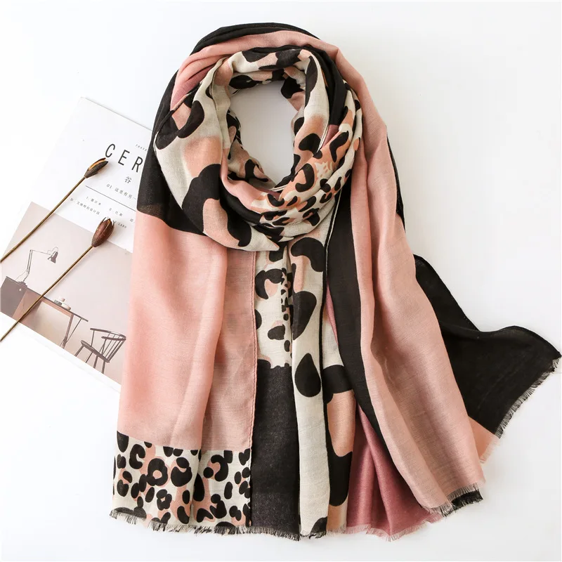 KYQIAO женский розовый Леопардовый лоскутный хиджаб шарф женский Осень Весна Испания шикарный дизайн Леопардовый шарф зарубежные заказы