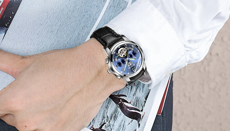 DOM Скелет турбийон механические часы Мужские автоматические классические черные кожаные механические наручные часы Reloj Hombre M-75L-1M