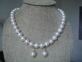 

Jewelry noble a set 10-11mm natural south sea white pearl necklace earrings 17" (AKK325)