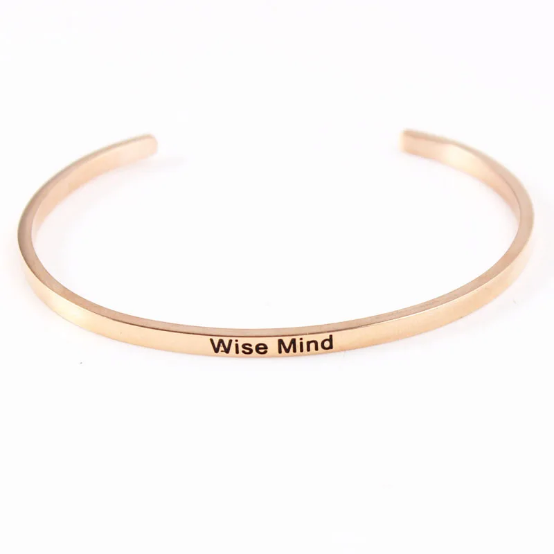 

Wise mind Stainless Steel Bar Engraved Positive Inspirational Quote Cuff Bracelet Bangle for women
