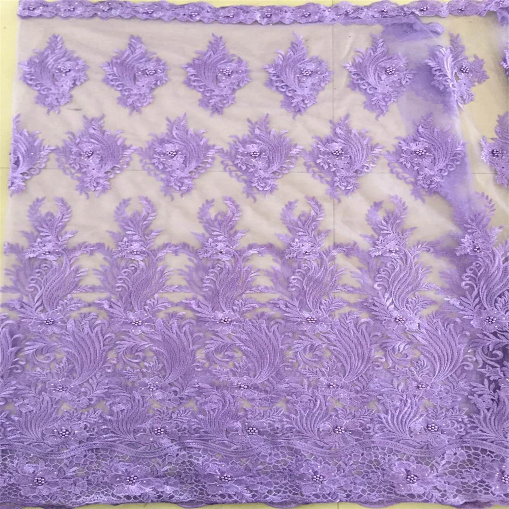 

LOVE THANKS LACE Flower Embroidery Tulle Lace Beads African French Purple Lace Fabric X50-1