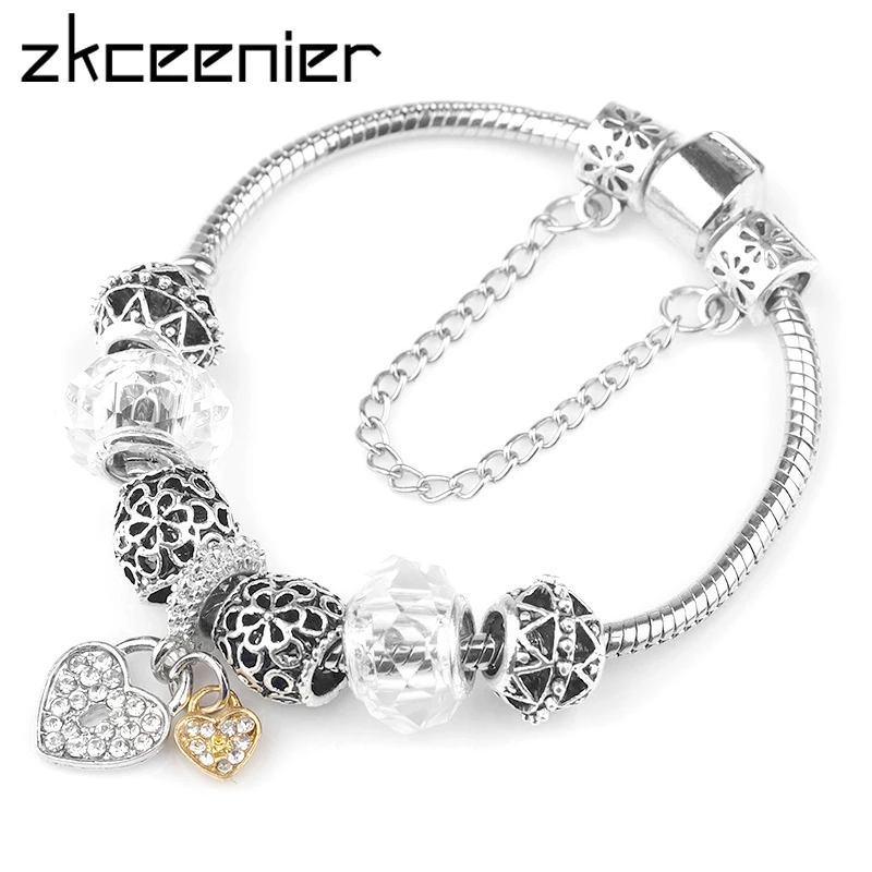 

Hot Sale Love Heart Charm Brand Bracelet European Sliver Plated Flowers Beads fit DIY Original Bracelet Women Jewelry Gifts