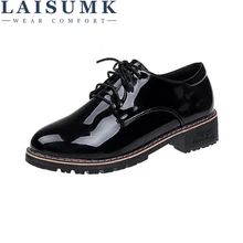 LAISUMK Spring/Autumn Women Flat Derby Shoes Woman Leather Flats Soft Comfortable Lace Up Footwear Female causal Shoes For Women цена LAISUMK Spring/Autumn Women Flat Derby Shoes Woman Leather Flats Soft Comfortable Lace Up Footwear Female causal Shoes For Women цены онлайн