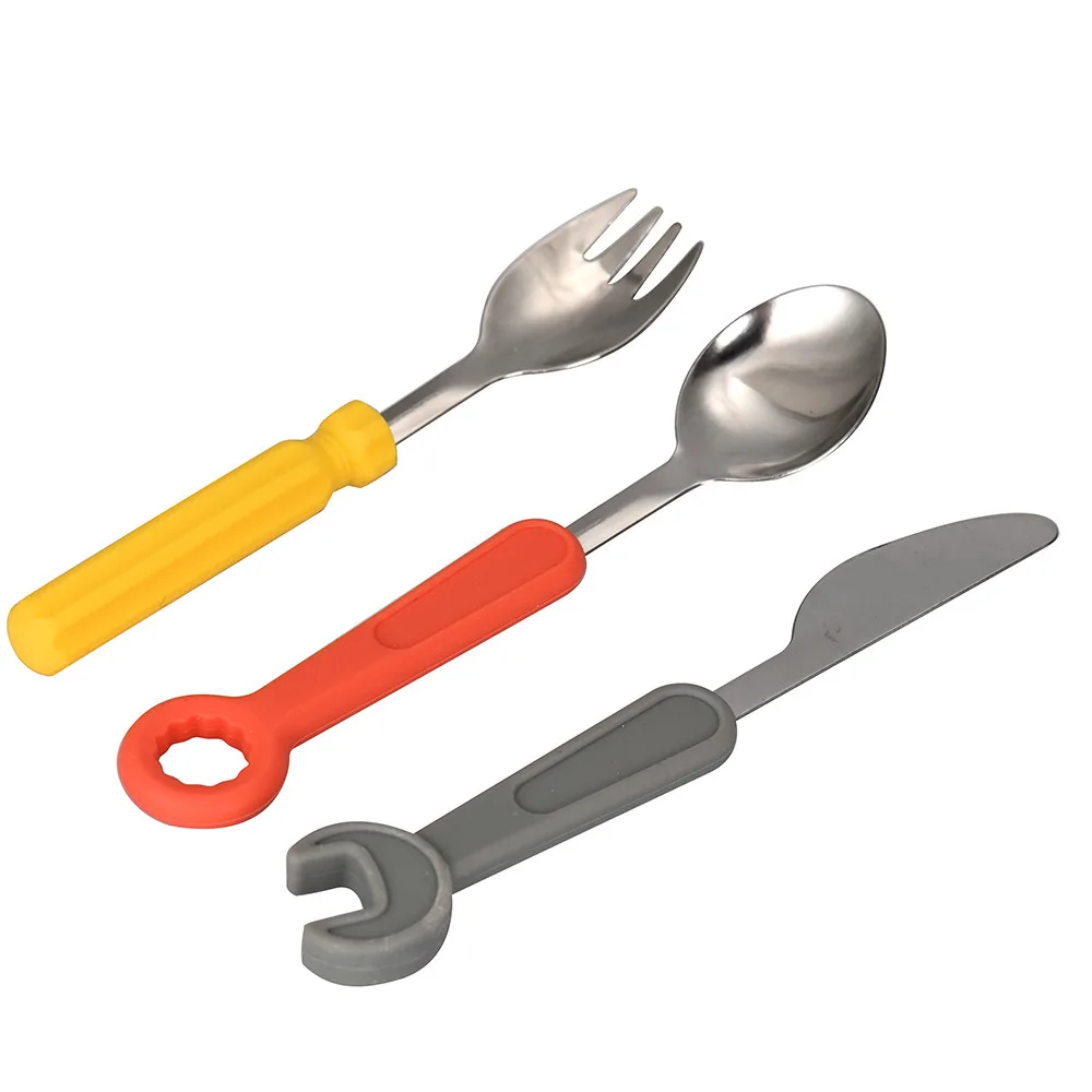 

kids lovely Flatware Set Children Building Tool Design Fork & Spoon Original Flatware Set Great Gift d90424