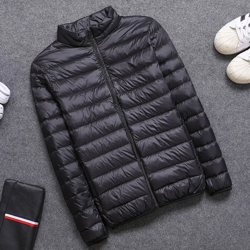 

New Autumn Winter Men Ultra Light Down Jacket White Duck Down Lightweight Parkas Outwear Male Warm Slim Thin Short Coat RH1505