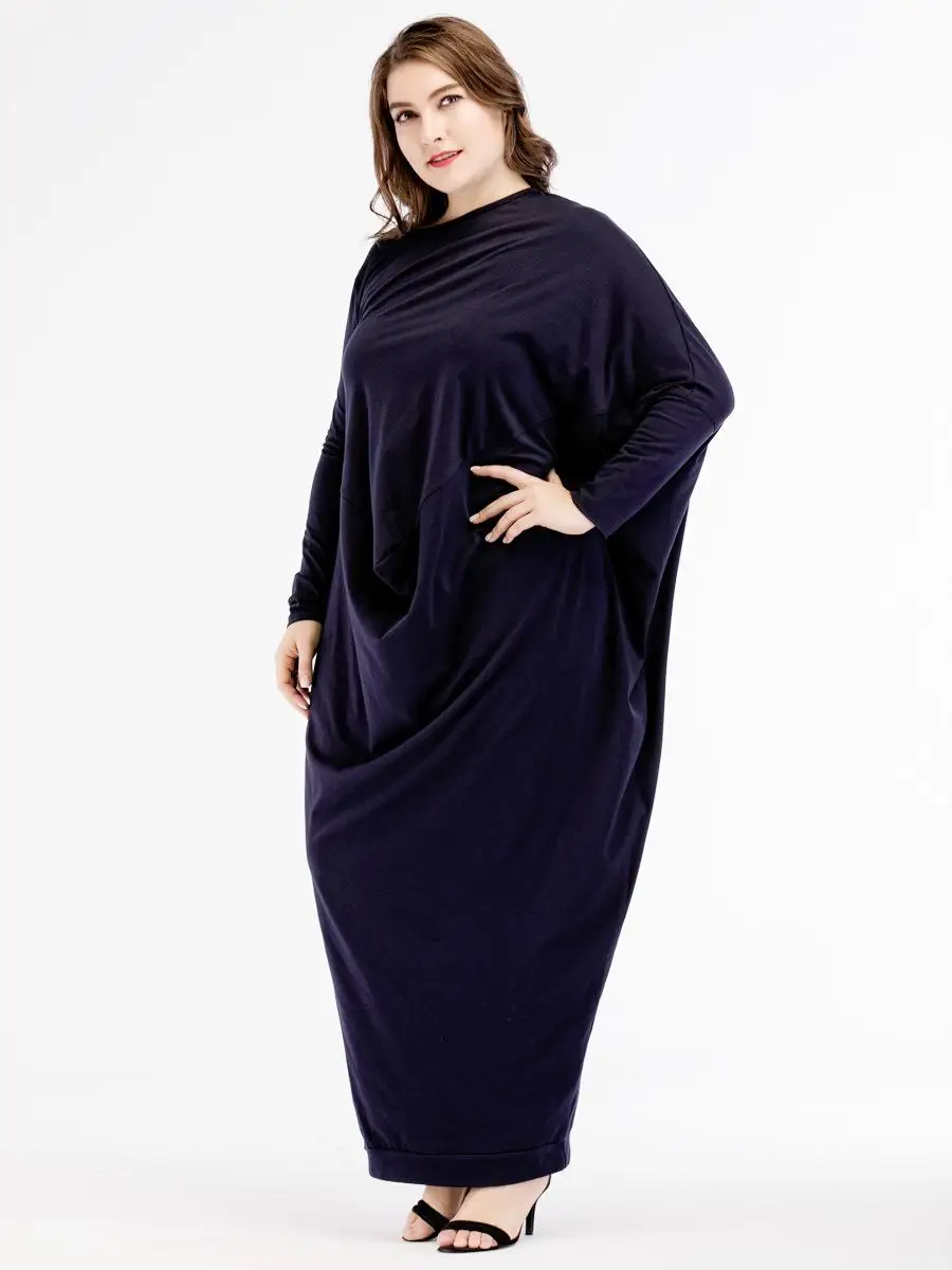 Мусульманская абайя для женщин с длинным рукавом Макси Цельнокройное платье кафтан рукав летучая мышь вечерние коктейльные макси платья размера плюс исламское с длинным рукавом