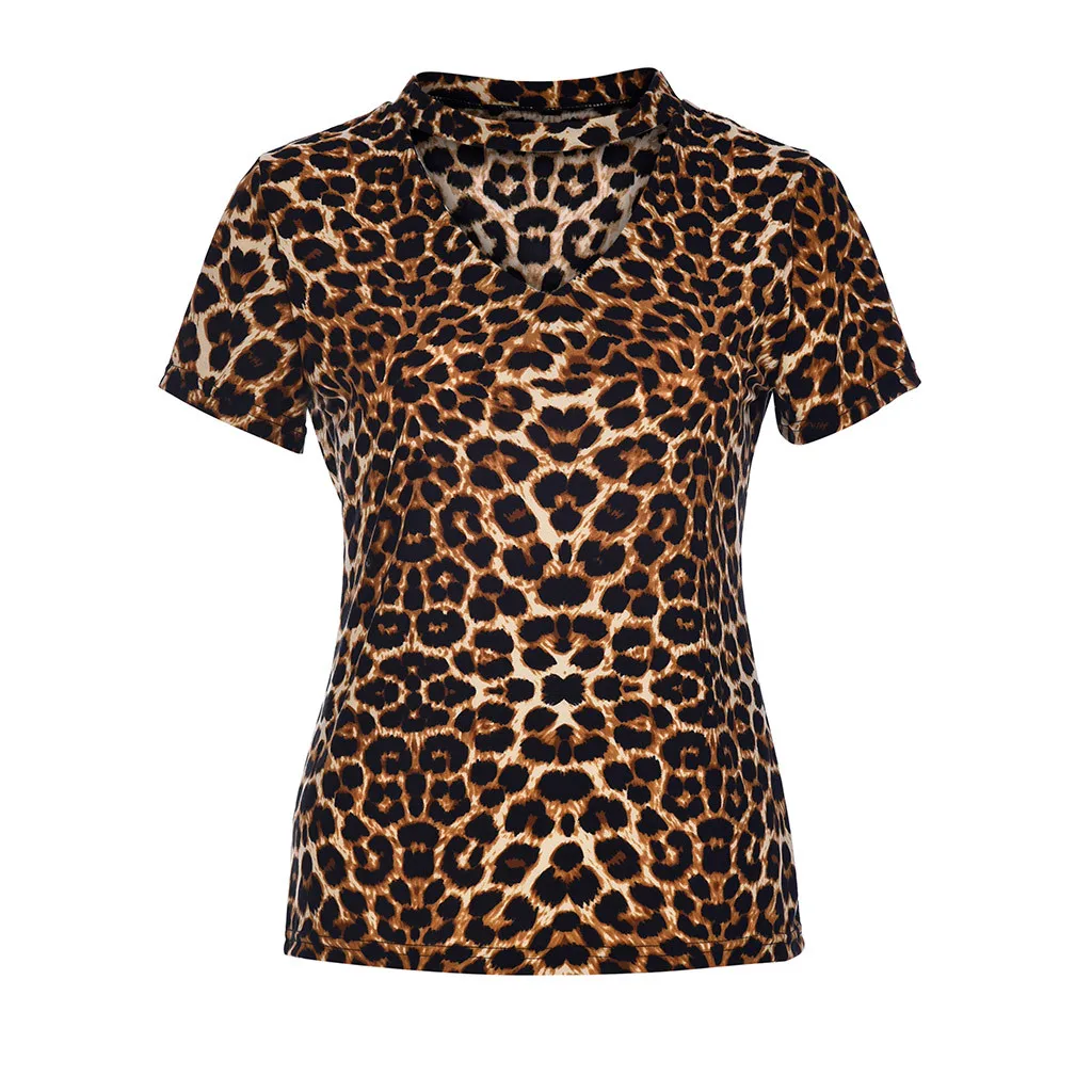 Летняя модная блуза с леопардовым принтом, Повседневная Женская Сексуальная футболка с v-образным вырезом, женская рубашка с коротким рукавом, Blusas Femininas, пуловер