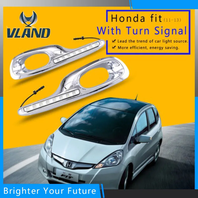 

2Pcs Daytime Running Lights DRL LED Fog Lamp for Honda Fit Jazz 2011~13 Daylight with Yellow Turn Signal