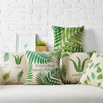 

Linen Pillow Cover Vintage Summer Green Leaf Cushion Cover Home Decorative Pillow Case 45x45cm