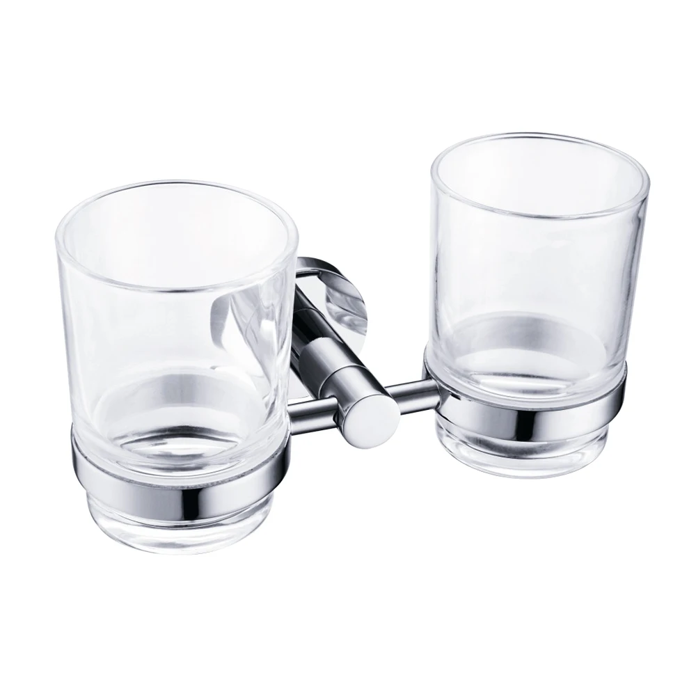 TZ17 Modern Clear Glass Double Cups Tumbler Holder Toothbrush Holder