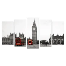 5 Pieces HD Printed The Big Ben London Landscape Canvas Painting Black and White Wall Picture for Living Room/VA170814-6