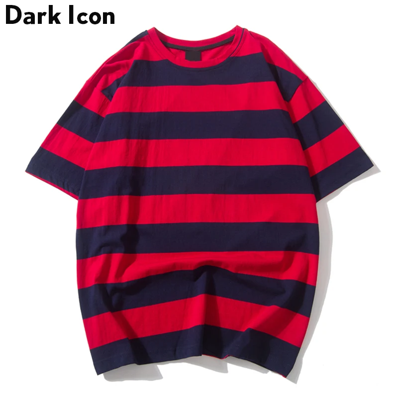 

Dark Icon Wide Stripe Men's T-shirt Short Sleeve O-neck Street Tshirts Men Red Striped Tee Shirts Streetwear Clothing 3 Colors