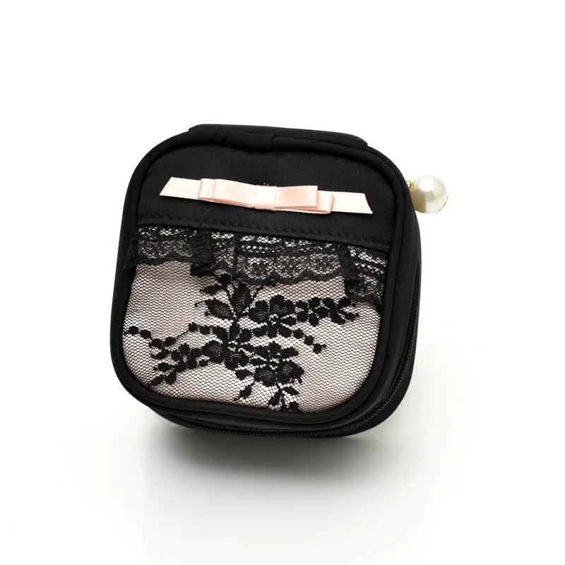 Черные кружева вышитые украшения походная коробка маленькие ювелирные украшения для макияжа упаковка ювелирные изделия кольцо на сумку серьги футляр для губной помады подарок