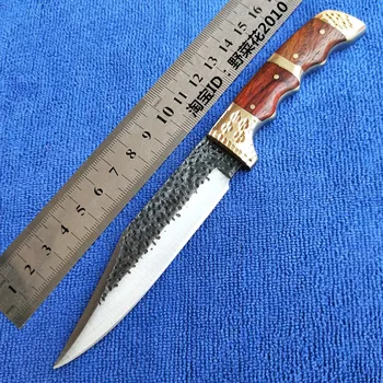 

Handmade Forged tactical utility patterned steel pattern hunting knife fixed tools Pear handle first layer packing Sharp Knives
