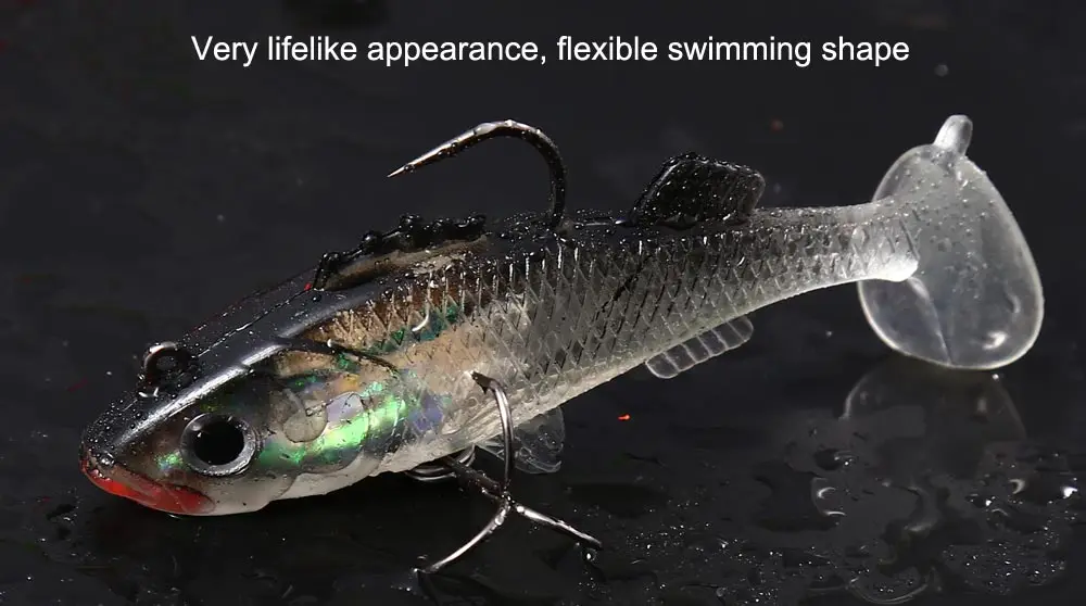7.6cm Fishing Lure Soft Bait Artificial Paillette Shad with Treble Tackle Hooks