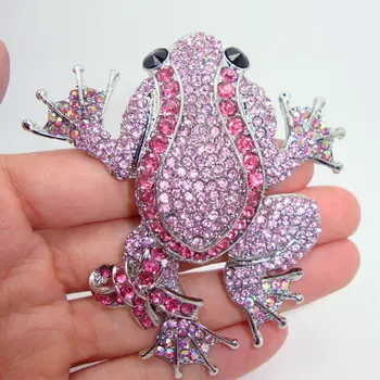 

TTjewelry Fashion Animal Jewelry Lovely Black Eyed Frog Pink Rhinestone Crystal Bow Brooch Pin Free shipping