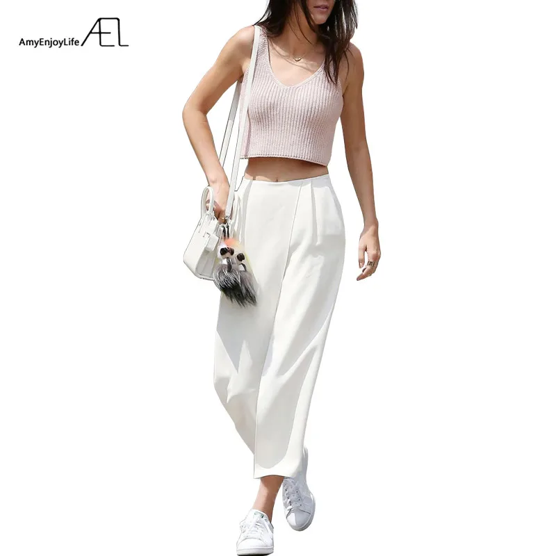 

PADEGAO Fashion White Chiffon Broad Leg Pants 2017 Summer Casual Clothes Women