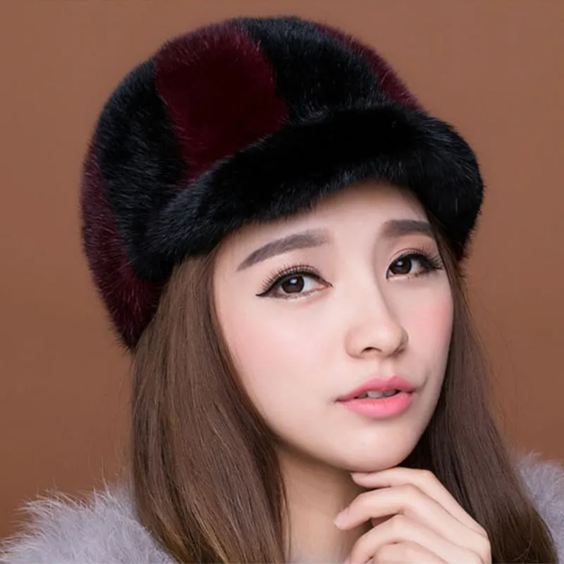 Многоцветные женские реальный кусок норки козырек шапки женские зимние теплые шапки моды из натурального меха головные уборы VK3023 - Цвет: as picture