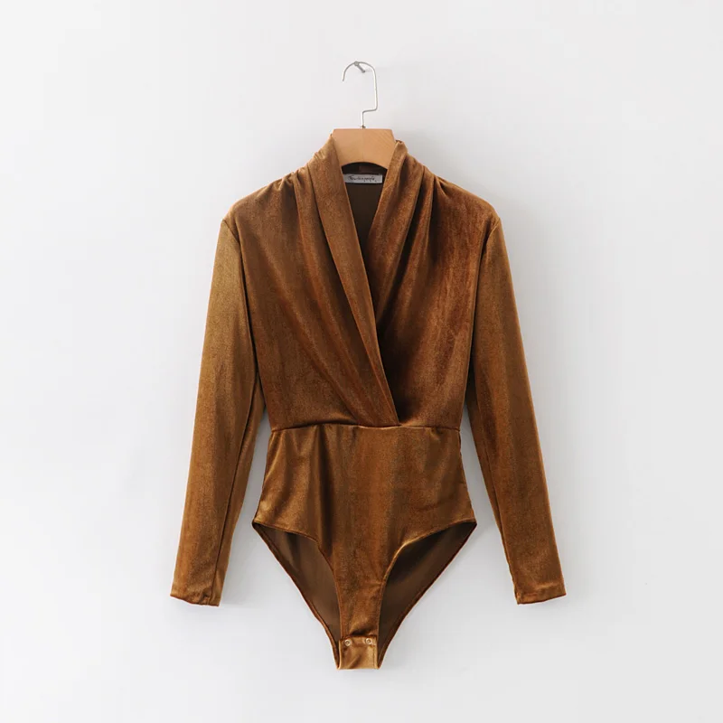 SheMujerSky الخريف القطيفة النساء داخلية مثير بذلة 2017 V الرقبة الجسم امرأة طويلة الأكمام وزرة المرأة دعوى