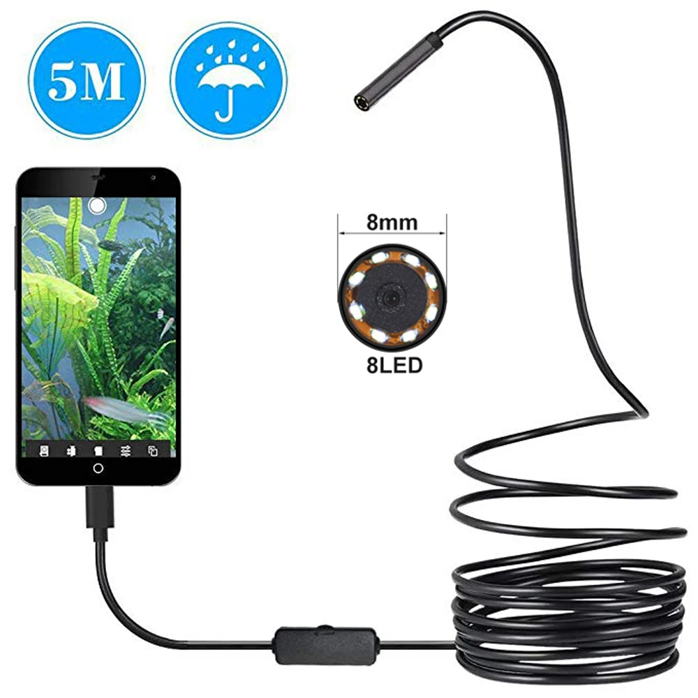 

8MM Lens 1M/2M/3.5M/5M Hard Cable Android USB Endoscope Camera Led Light Borescopes Camera For PC Android Phone