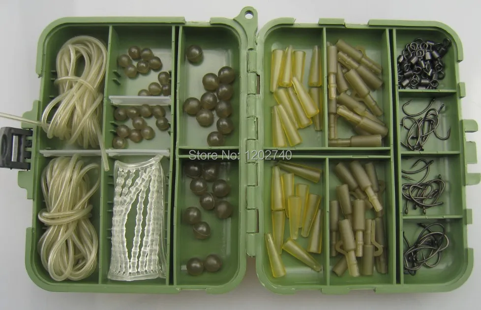 

Carp Tackle Box loaded with 232 Teflon Carp Hooks, safety lead clips, Rig tubes, Beads, Swivels, ,boilie stop-TB4-C-Thru Brown