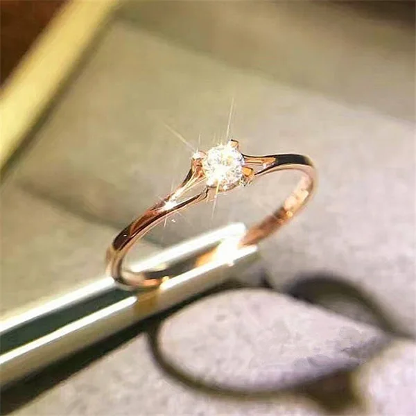 Simple Classic Dainty Rings For Women Four Claws Mini Cubic Zirconia Rose White Gold Color Birthday Gift Fashion Jewelry KCR231 | Украшения