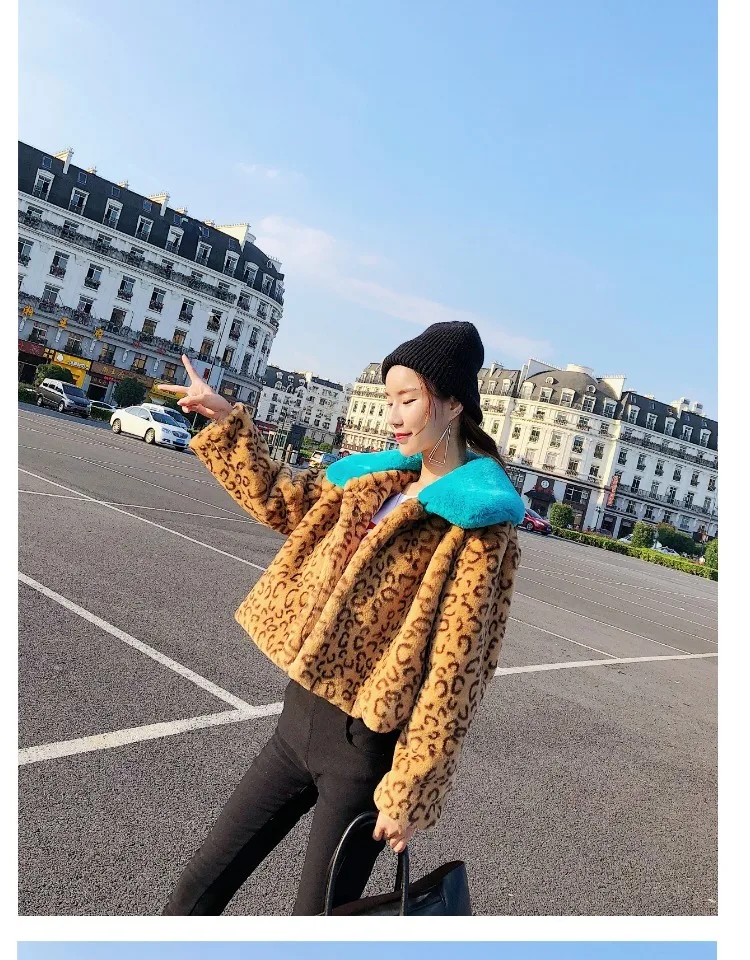 Роскошное пальто из искусственного меха, куртка с леопардовым принтом, женские зимние куртки с плюшевой подкладкой, короткая приталенная теплая верхняя одежда в Корейском стиле, Casaco Feminino OKD612
