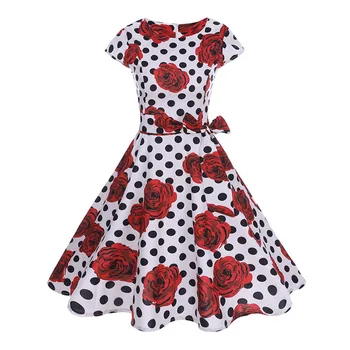 

Floral Summer Dress Women Polka Dot White Tunic A Line 50s Party Dresses Casual Vintage Beach Dress New 2019 robe femme Vestidos
