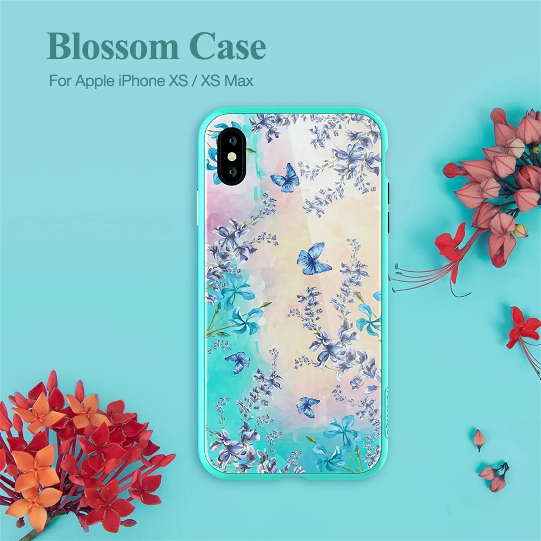 

For iPhone XS max XR Case NILLKIN Blossom Series High Quality Tempered Glass protector Back Cover Case For iPhone XS max Cover