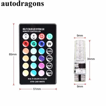 

autodragons 2xled turn signal motorcycle led w5w t10 3smd 5050 rgb led car wedge side light reading lamp bulb+remote control