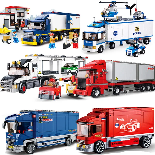 

City Town Bus Station Service Garage School Bus Cargo Transport Truck Car Vehicle Building Blocks Compatible Legoes Set Kids Toy
