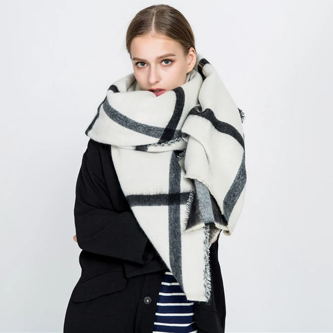 Tanie POBING marka za zimowy szalik kobiety podwójne Tartan Plaid kaszmirowe chustki ponadgabarytowych podstawowe akrylowe szale Wrap kobieta koc szalik