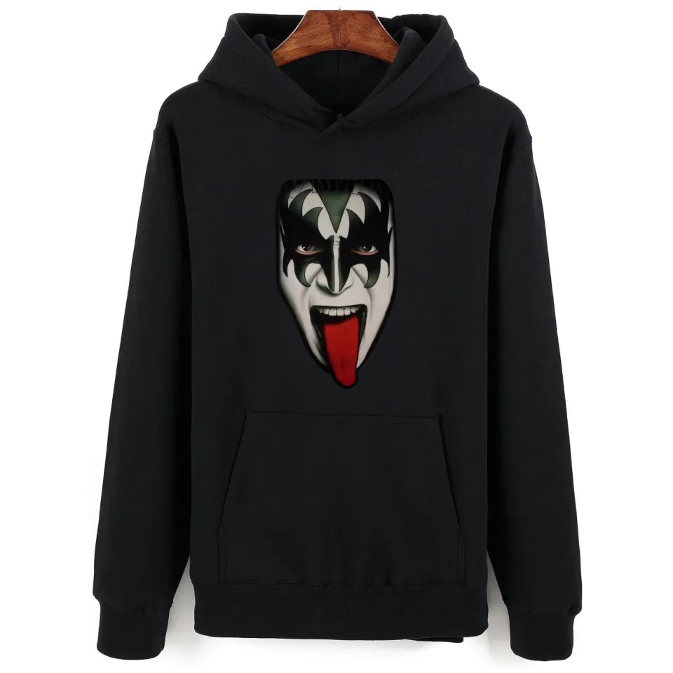 Black Hooded Hoodies Men Hip Hop Rock N Roll KISS Band in Winter Warm
