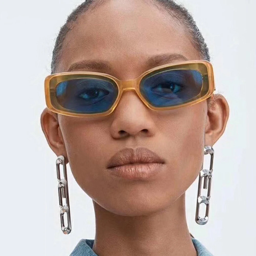 Trendy Small Orange Rectangular Sunglasses Women 2019 90s Retro Lady Tiny Square Rectangle Red Sun Glasses Shades S001