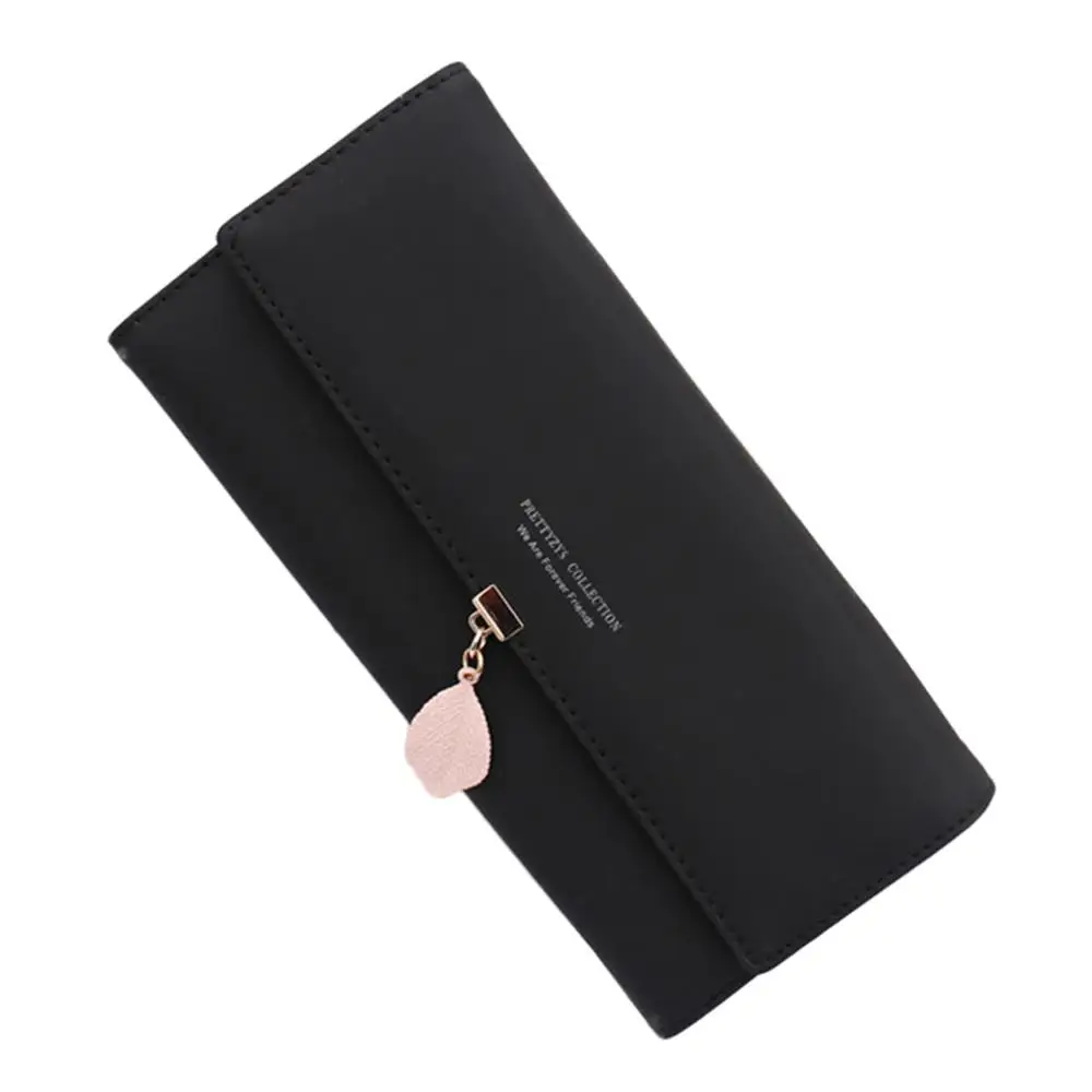 

Women's Long Wallet Card Holder Zippered Coin Purse with Leaf PU Leather Genuine Pendant