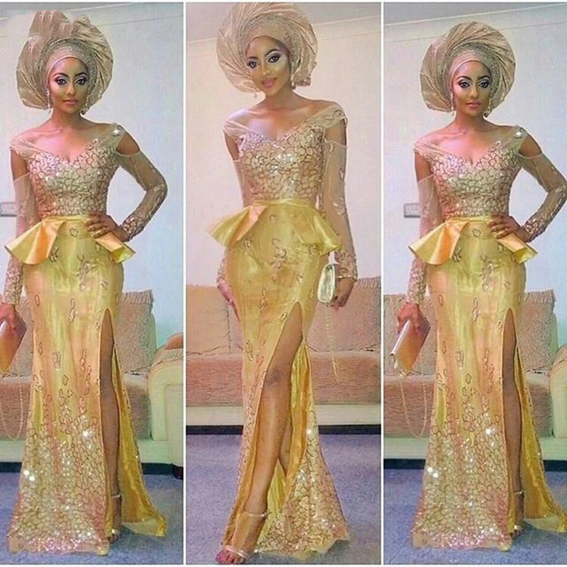 Sexy Gold Sequined Aso Ebi Evening Dress African Nigerian Prom Gown Vestido De Festa Formal Party Dress Nigeria Special Occasion Dresses Prom Dress Dresses Evening Dressesdress Up Dress Aliexpress