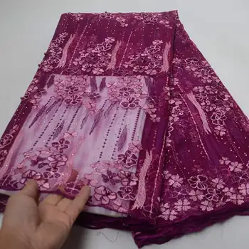 

2019 New fashion show luxury African french lace embroidery tulle mesh lace fabric with bead /wedding/evening dress/party -J5