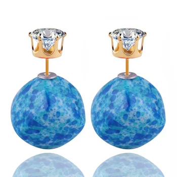 

12 Colors New Arrival Natural Stone Pattern Double Sides Earrings Bohemian Square Gold Color Crown Printing Earrings For Women
