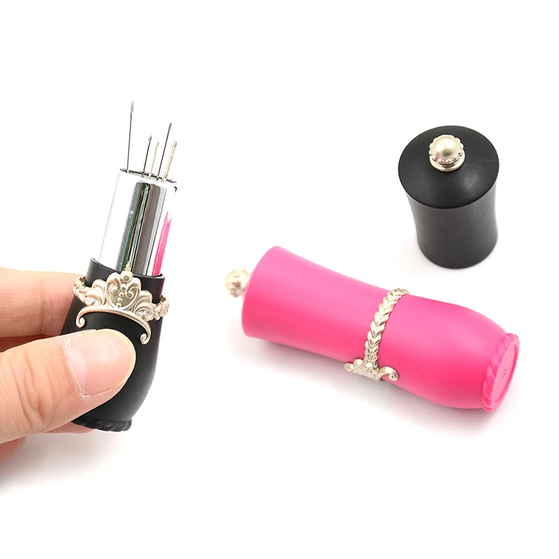 

Craft Lipstick Shaped Needles Pin Cushion with 5 Sewing Needles Pincushion Rotatable Needle Holder Sewing Tool Accessories 1Set