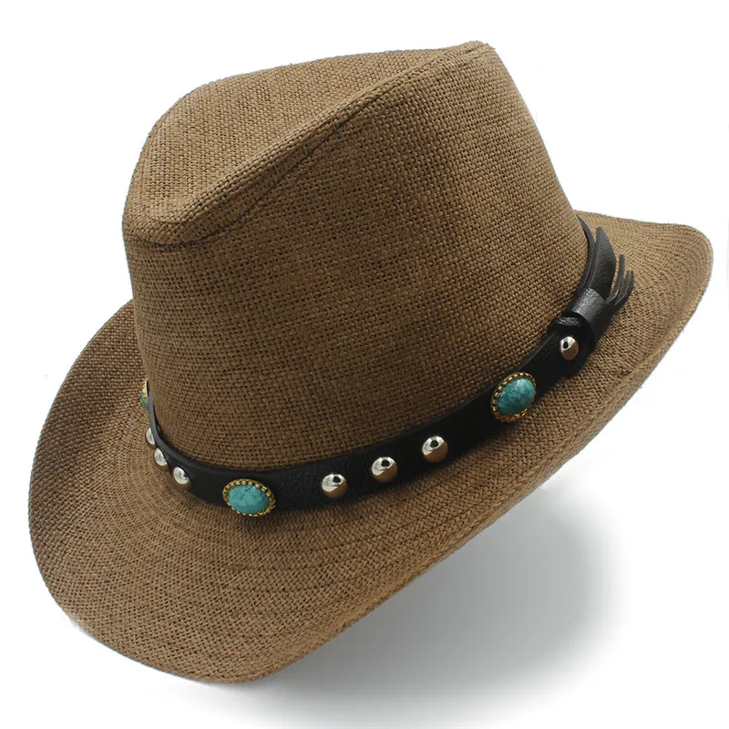 Handmade Weave Straw Men Western Cowboy Hat Gentleman Dad Summer Beach