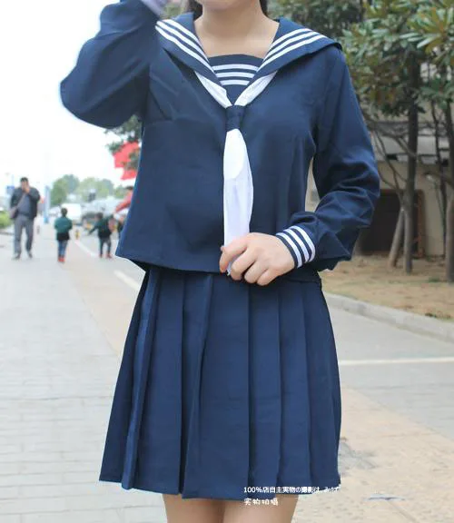 Японский классический темно-синий с длинными рукавами моряк форма белый воротник полотенце Японии средней школы JK Равномерное Косплей